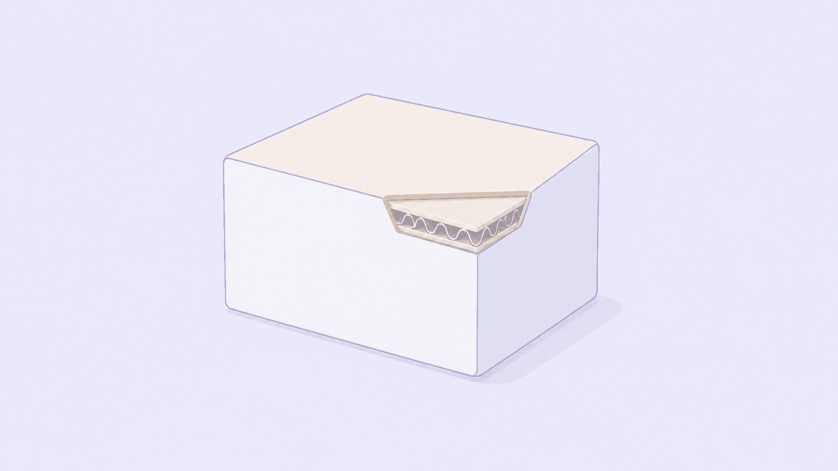 Một thùng carton sóng với phần sóng lộ ra ở mép cắt